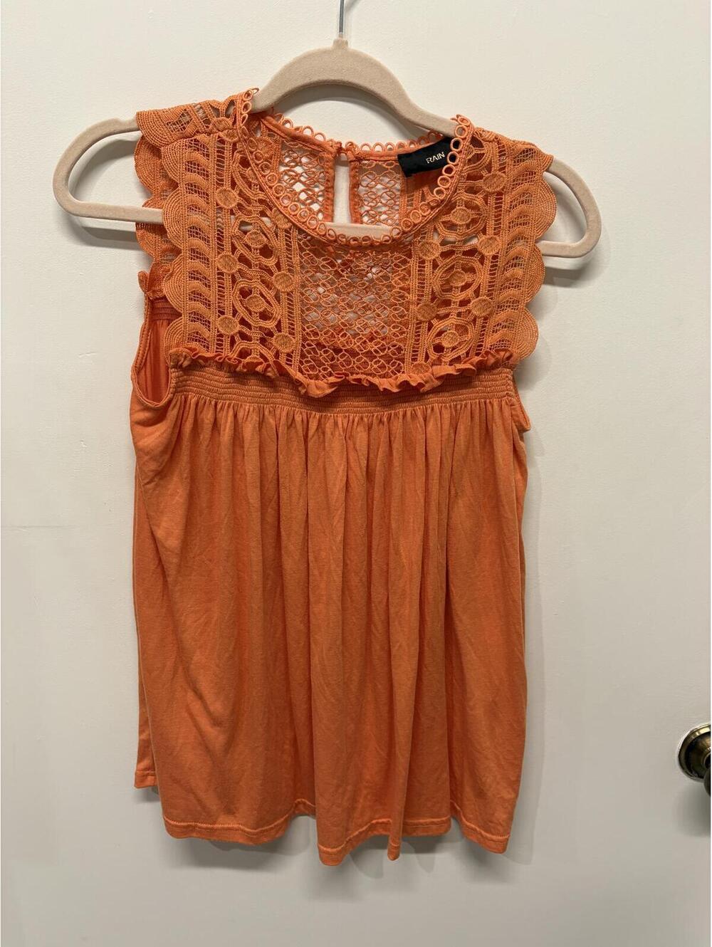 RAIN Orange Sleeveless Lace Yoke Top